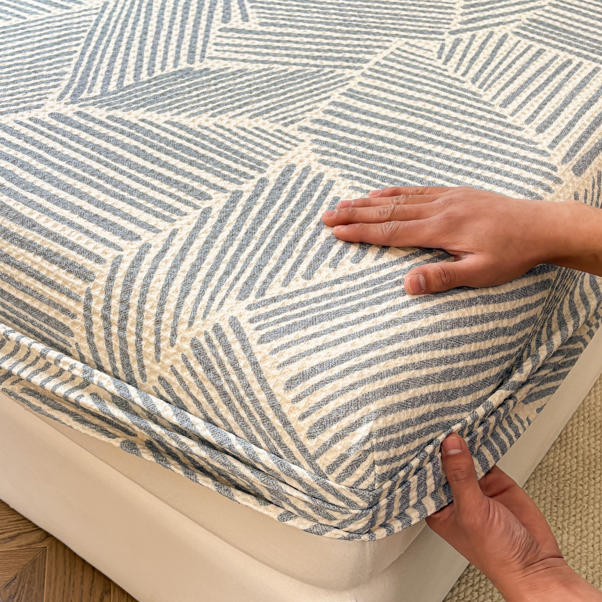 91家纺网 家纺一手货源 找家纺 （总）居眠 2026新款全棉印花华夫格床笠