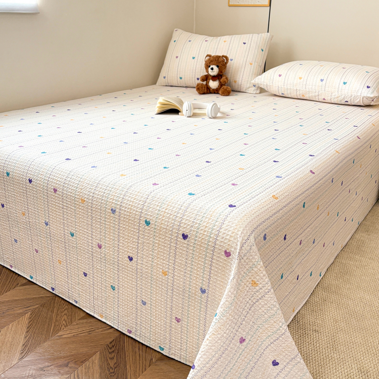 91家纺网 家纺一手货源 找家纺 居眠 2026新款全棉印花华夫格床单 伊柠