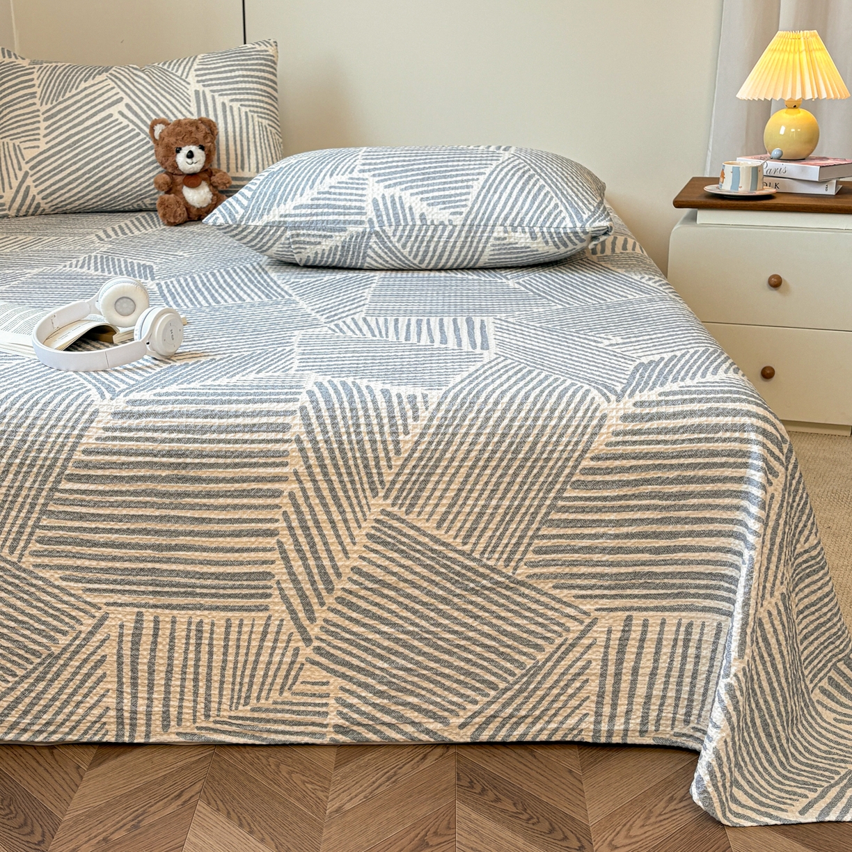 91家纺网 家纺一手货源 找家纺 居眠 2026新款全棉印花华夫格床单 简森兰