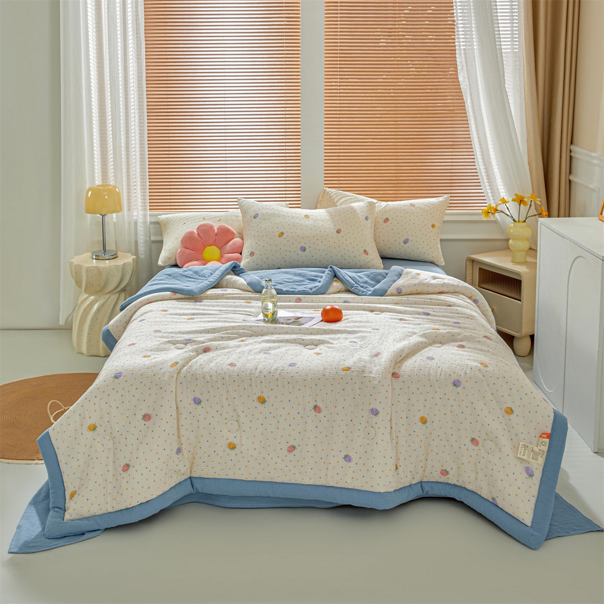 91家纺网 家纺一手货源 找家纺 （总）恬思语家纺 2026春夏新款里外全棉皱皱纱印花棉花夏被夏凉被空调被