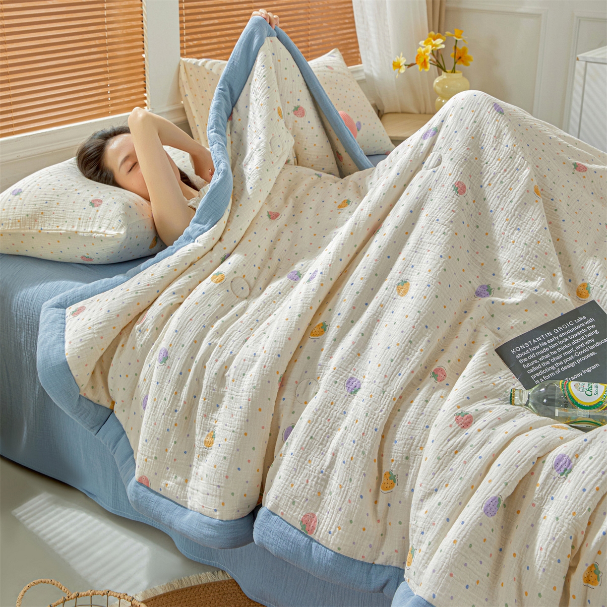 91家纺网 家纺一手货源 找家纺 （总）恬思语家纺 2026春夏新款里外全棉皱皱纱印花棉花夏被夏凉被空调被