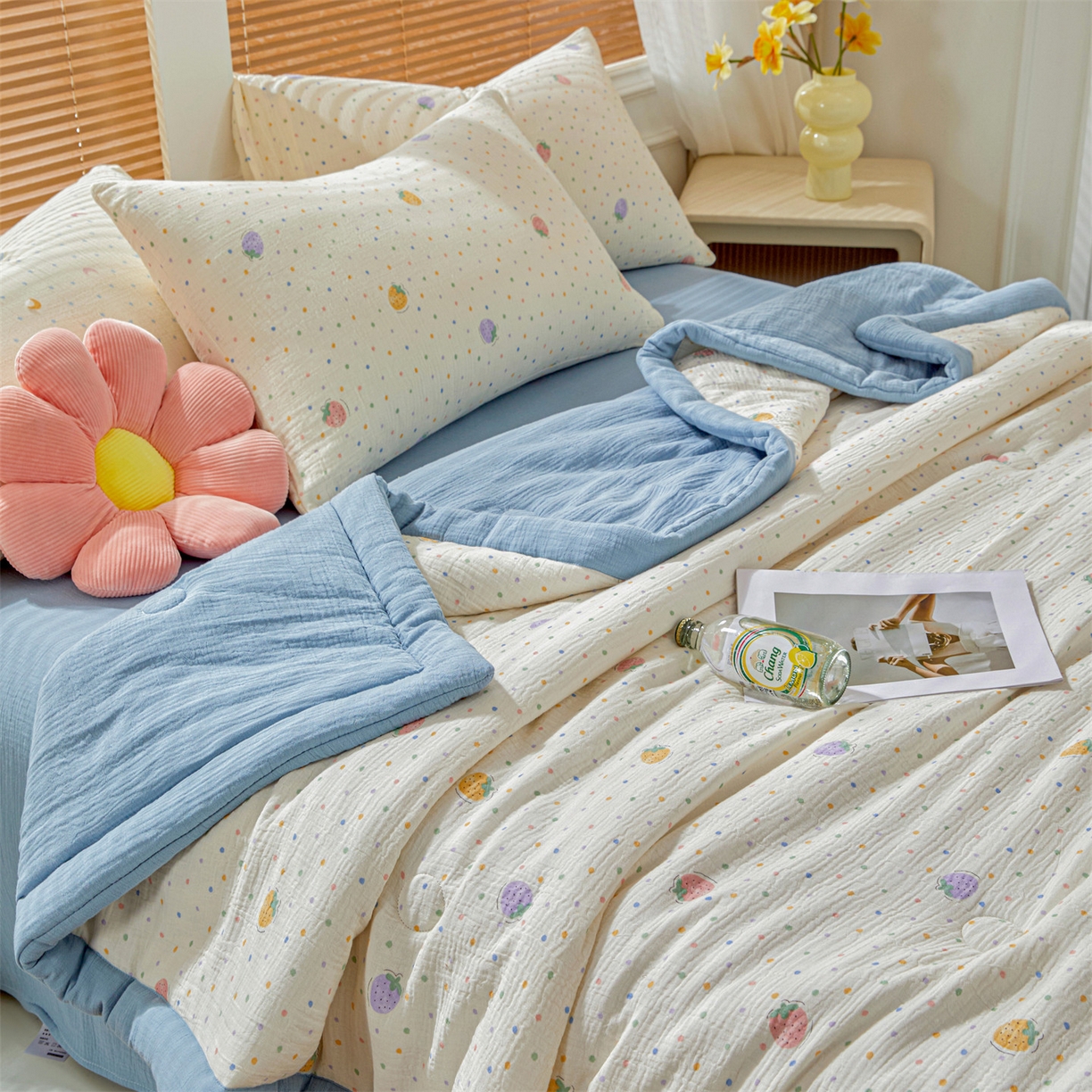 91家纺网 家纺一手货源 找家纺 （总）恬思语家纺 2026春夏新款里外全棉皱皱纱印花棉花夏被夏凉被空调被