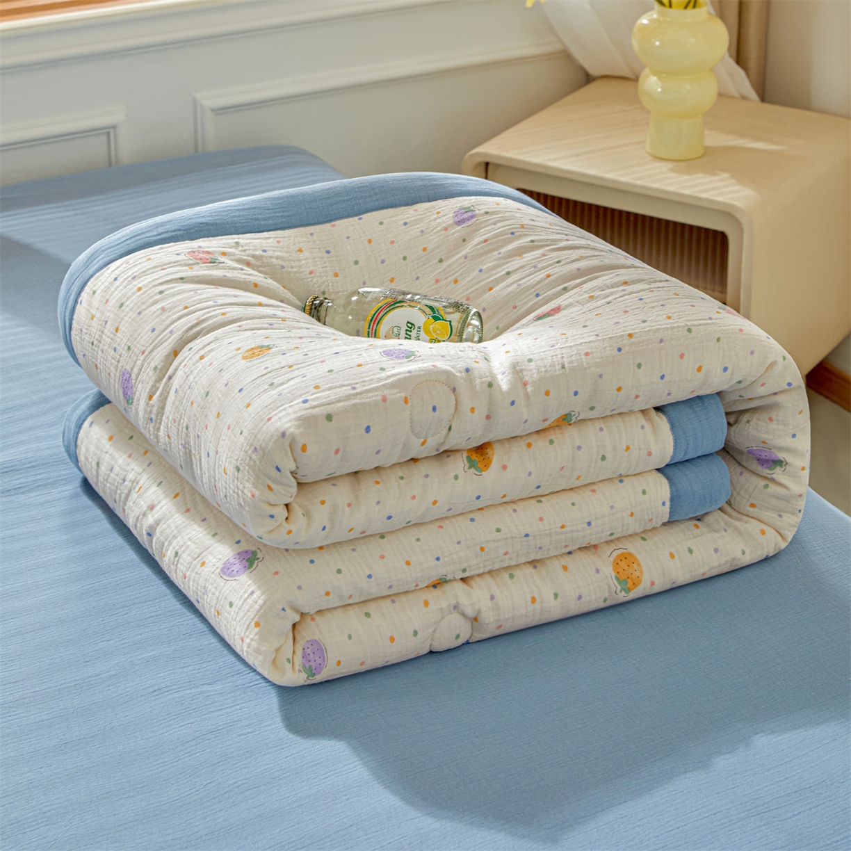 91家纺网 家纺一手货源 找家纺 （总）恬思语家纺 2026春夏新款里外全棉皱皱纱印花棉花夏被夏凉被空调被