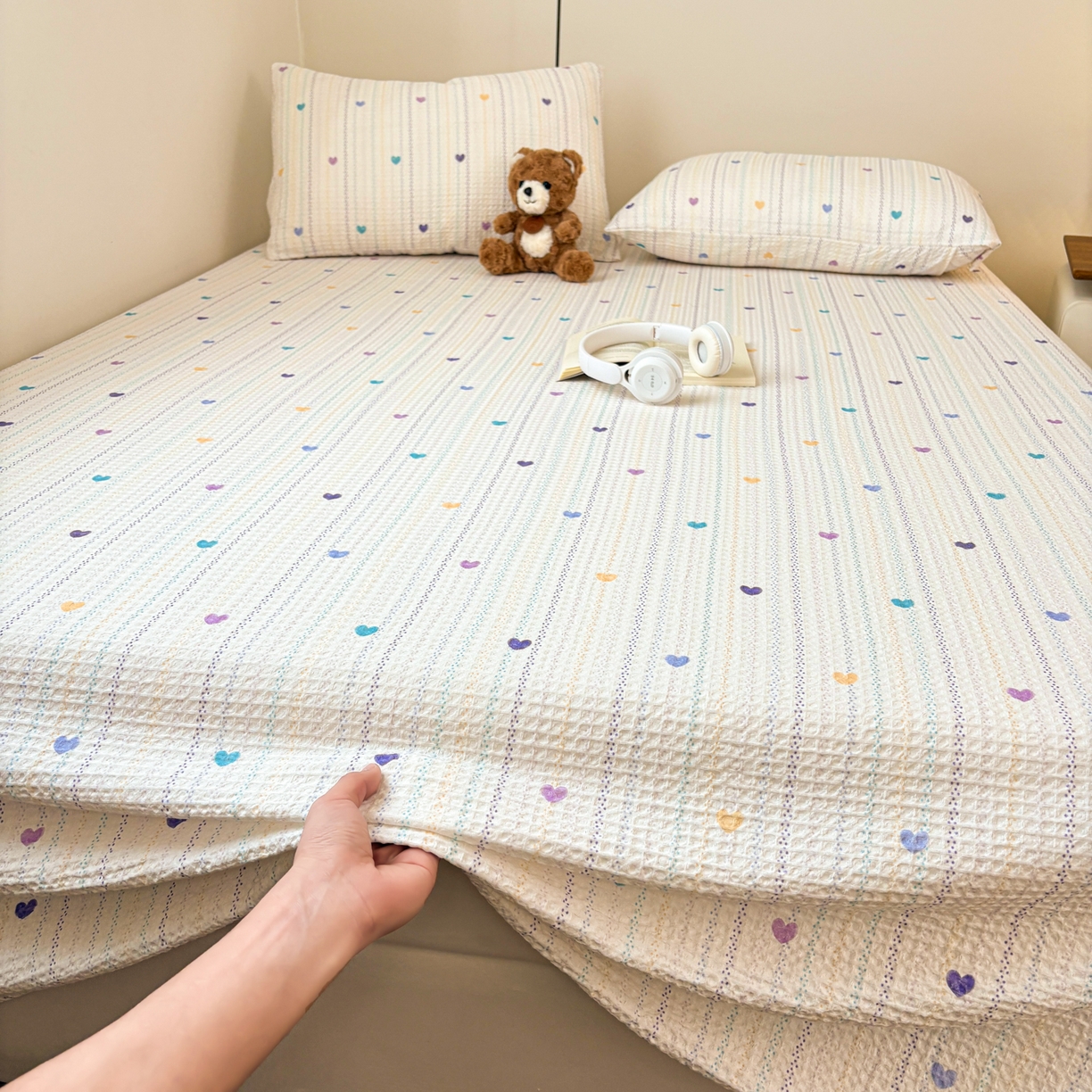 91家纺网 家纺一手货源 找家纺 居眠 2026新款全棉印花华夫格床单 伊柠