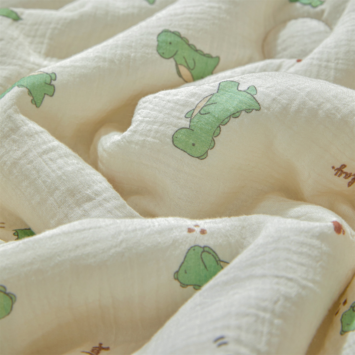 91家纺网 家纺一手货源 找家纺 恬思语家纺 2026春夏新款里外全棉皱皱纱印花棉花夏被夏凉被空调被 恐龙乐园