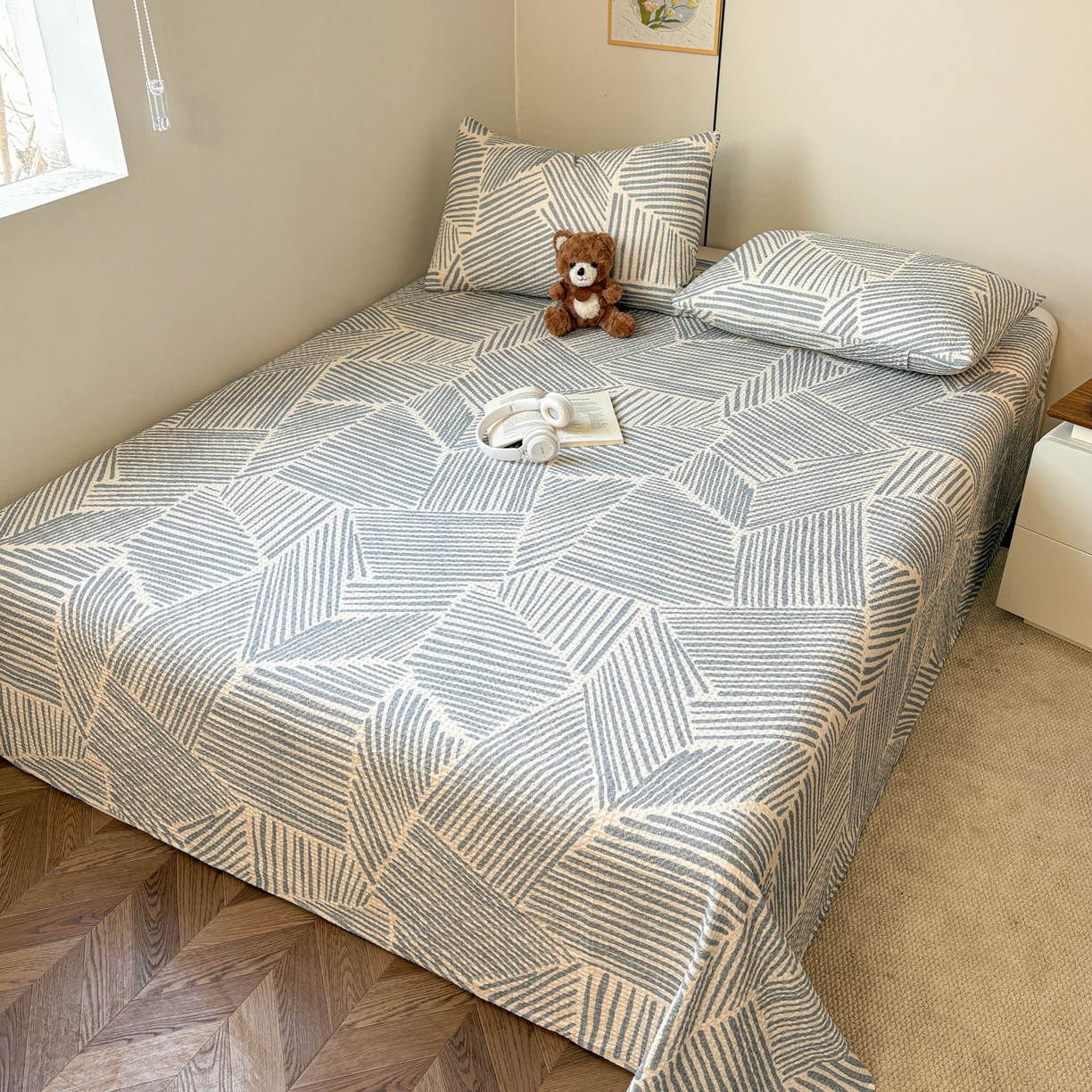 91家纺网 家纺一手货源 找家纺 居眠 2026新款全棉印花华夫格床单 简森兰