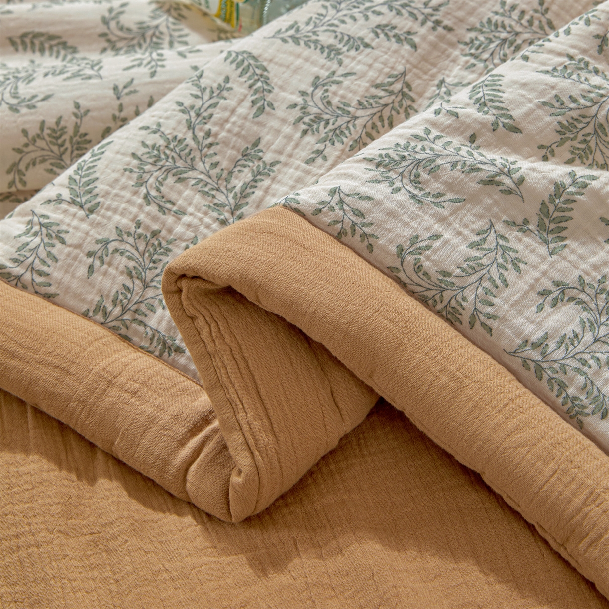 91家纺网 家纺一手货源 找家纺 恬思语家纺 2026春夏新款里外全棉皱皱纱印花棉花夏被夏凉被空调被 甜柚