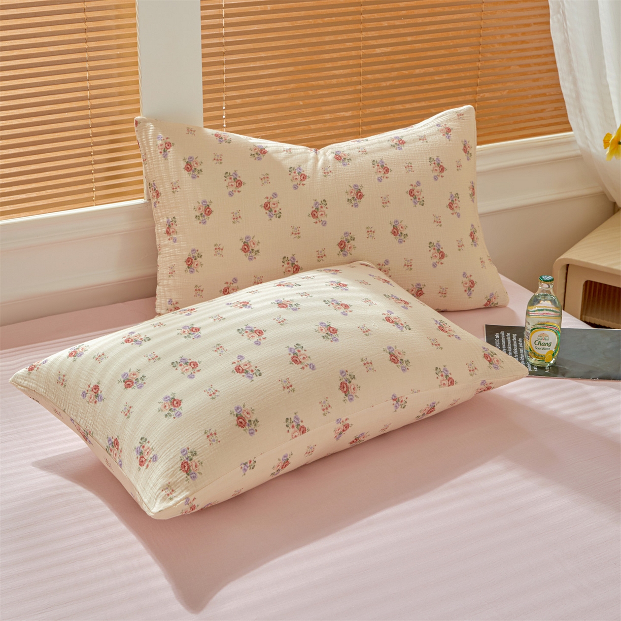 91家纺网 家纺一手货源 找家纺 恬思语家纺 2026春夏新款里外全棉皱皱纱印花棉花夏被夏凉被空调被 花夕粉