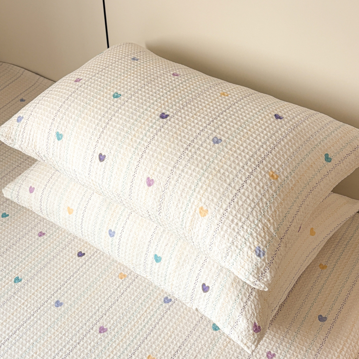 91家纺网 家纺一手货源 找家纺 居眠 2026新款全棉印花华夫格床单 伊柠