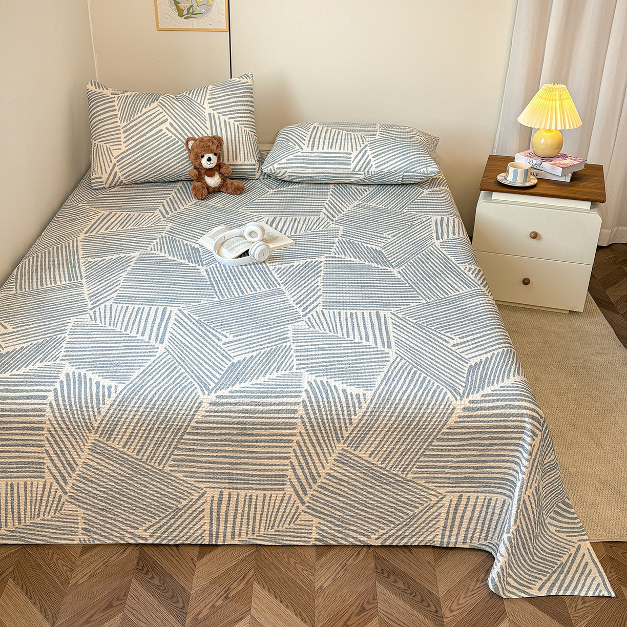 91家纺网 家纺一手货源 找家纺 居眠 2026新款全棉印花华夫格床单 简森兰