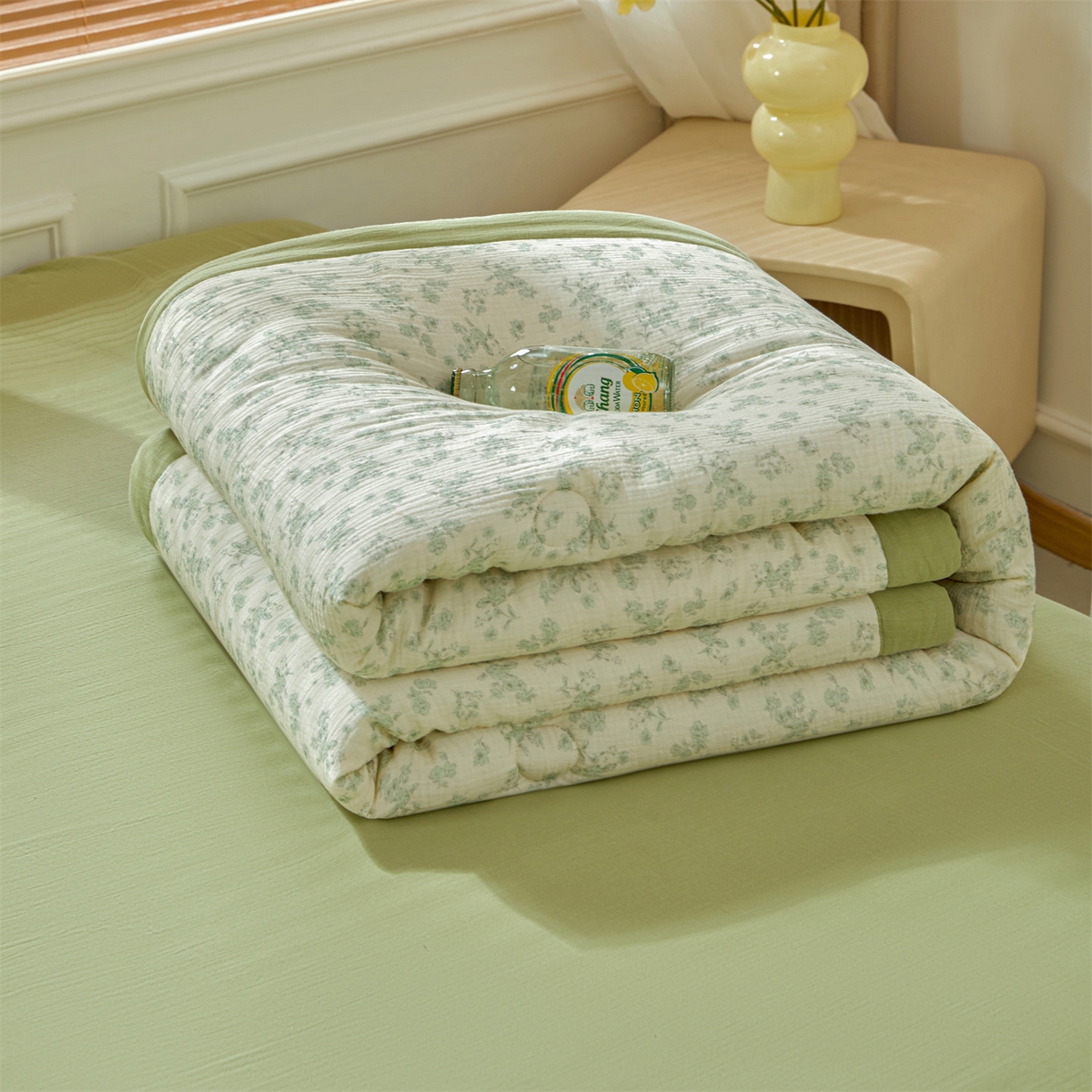 91家纺网 家纺一手货源 找家纺 恬思语家纺 2026春夏新款里外全棉皱皱纱印花棉花夏被夏凉被空调被 林兮