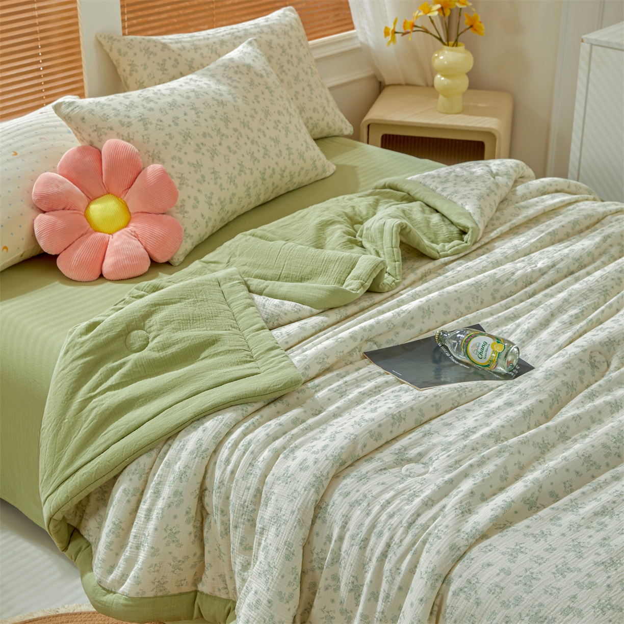 91家纺网 家纺一手货源 找家纺 恬思语家纺 2026春夏新款里外全棉皱皱纱印花棉花夏被夏凉被空调被 林兮