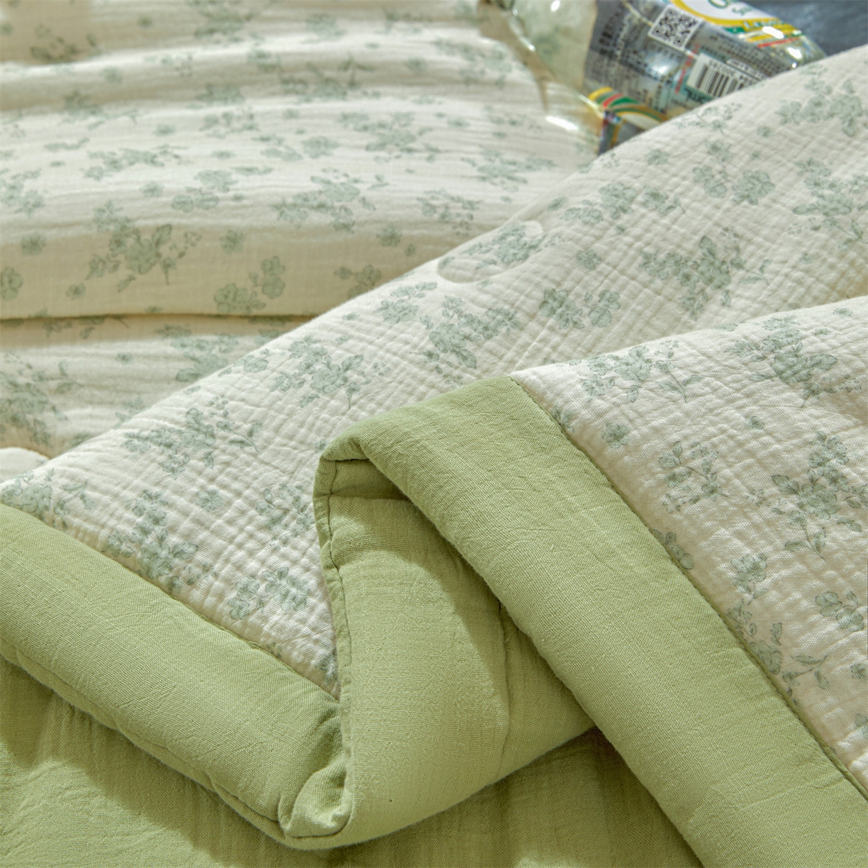 91家纺网 家纺一手货源 找家纺 恬思语家纺 2026春夏新款里外全棉皱皱纱印花棉花夏被夏凉被空调被 林兮