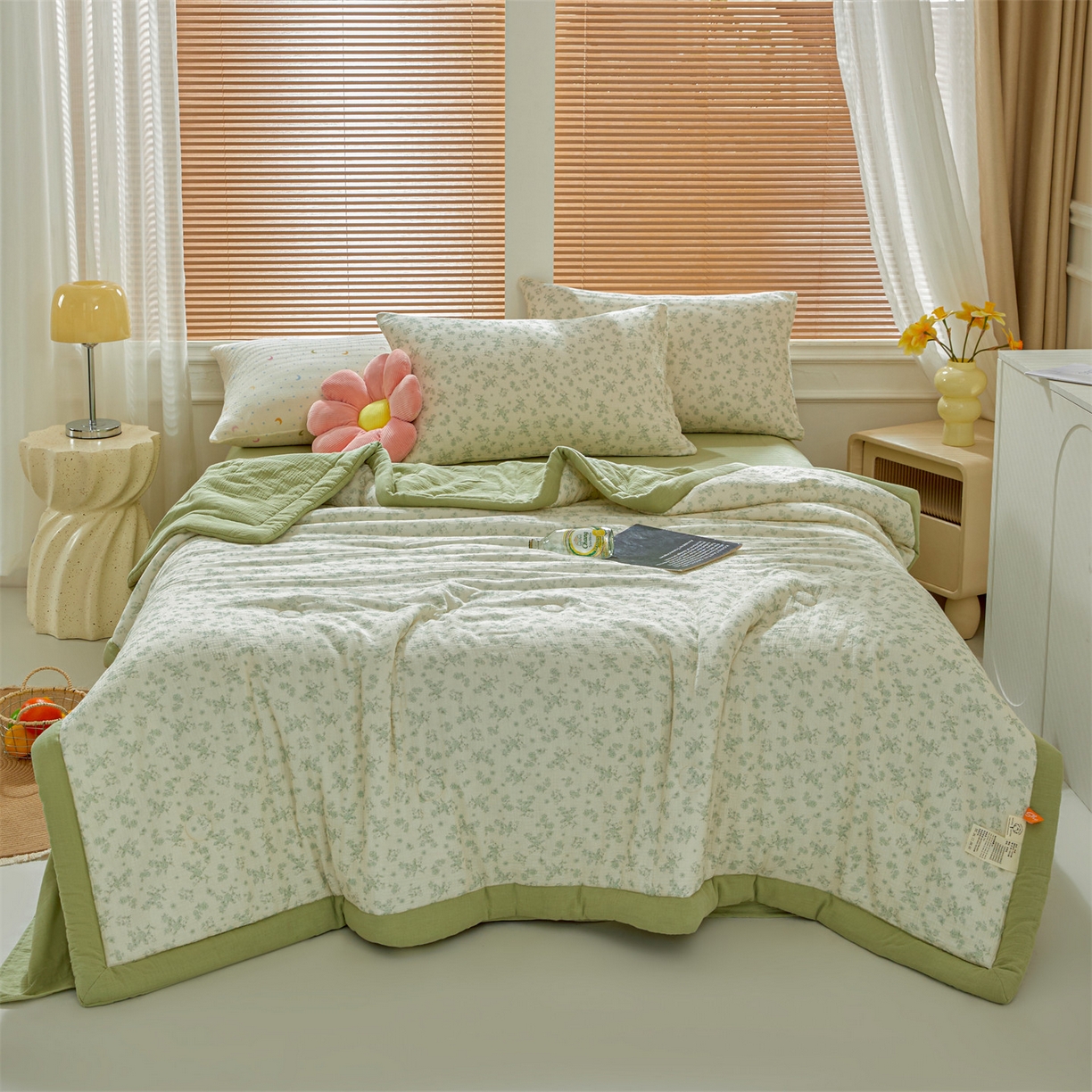 91家纺网 家纺一手货源 找家纺 恬思语家纺 2026春夏新款里外全棉皱皱纱印花棉花夏被夏凉被空调被 林兮