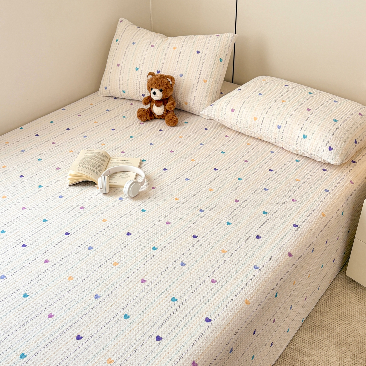 91家纺网 家纺一手货源 找家纺 居眠 2026新款全棉印花华夫格床单 伊柠