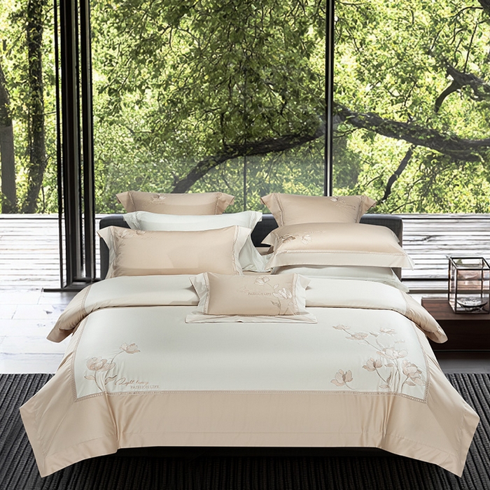 诗黛尔家纺 2026春夏新款长绒棉刺绣四件套 叶澜居系列 叶澜居-卡其色