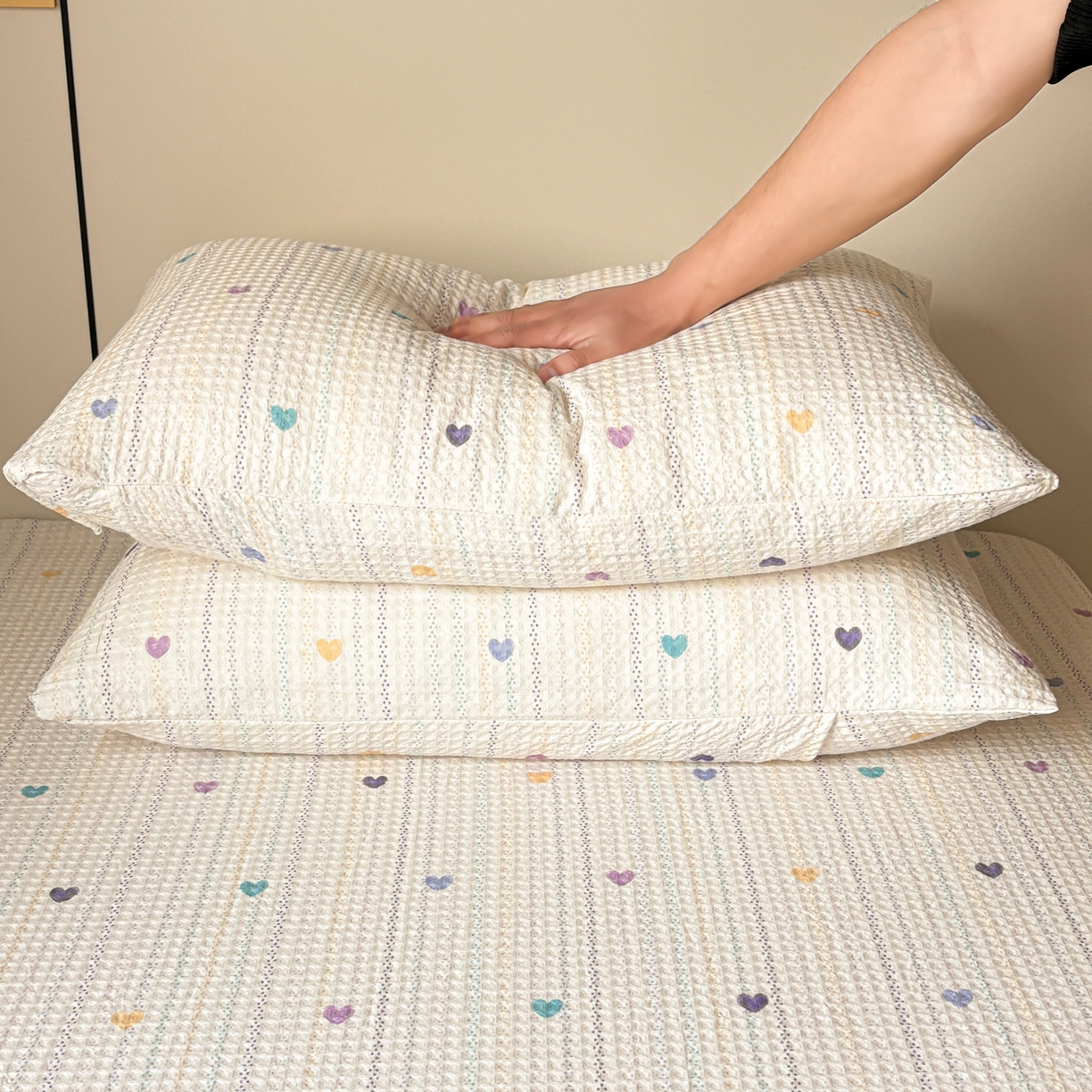 91家纺网 家纺一手货源 找家纺 居眠 2026新款全棉印花华夫格床单 伊柠