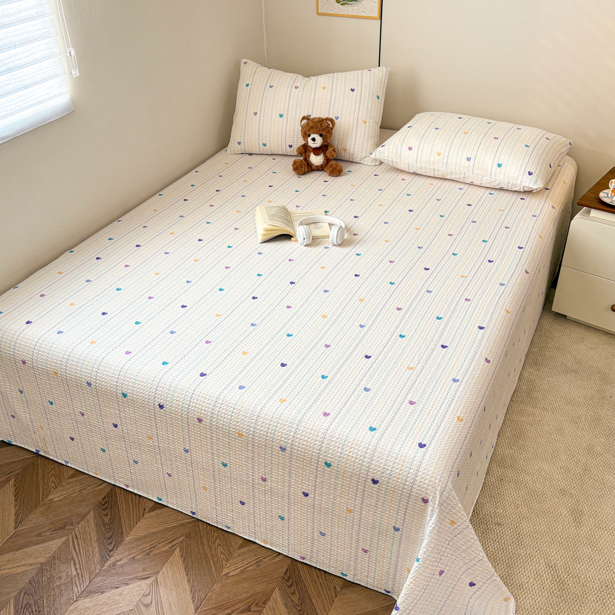 91家纺网 家纺一手货源 找家纺 居眠 2026新款全棉印花华夫格床单 伊柠