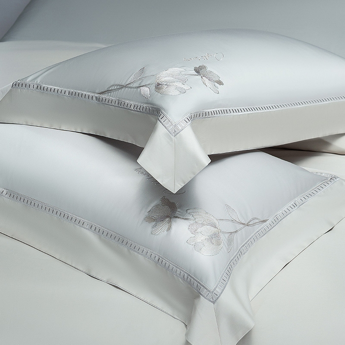 91家纺网 家纺一手货源 找家纺 诗黛尔家纺 2026春夏新款长绒棉刺绣四件套 叶澜居系列 叶澜居-绅士灰