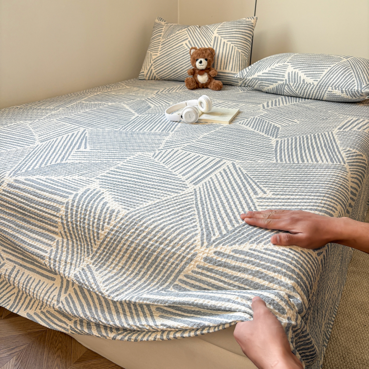 91家纺网 家纺一手货源 找家纺 （总）居眠 2026新款全棉印花华夫格床单