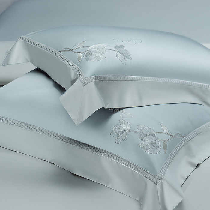 91家纺网 家纺一手货源 找家纺 诗黛尔家纺 2026春夏新款长绒棉刺绣四件套 叶澜居系列 叶澜居-水晶兰