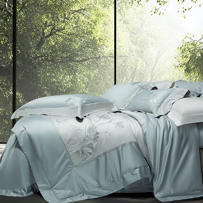 91家纺网 家纺一手货源 找家纺 诗黛尔家纺 2026春夏新款长绒棉刺绣四件套 叶澜居系列 叶澜居-水晶兰