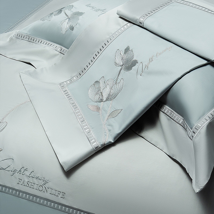 91家纺网 家纺一手货源 找家纺 诗黛尔家纺 2026春夏新款长绒棉刺绣四件套 叶澜居系列 叶澜居-水晶兰