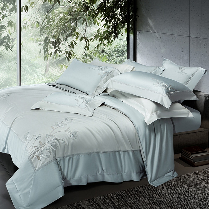 91家纺网 家纺一手货源 找家纺 诗黛尔家纺 2026春夏新款长绒棉刺绣四件套 叶澜居系列 叶澜居-水晶兰