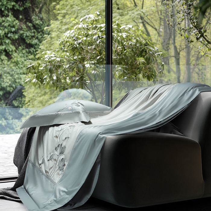 91家纺网 家纺一手货源 找家纺 诗黛尔家纺 2026春夏新款长绒棉刺绣四件套 叶澜居系列 叶澜居-水晶兰