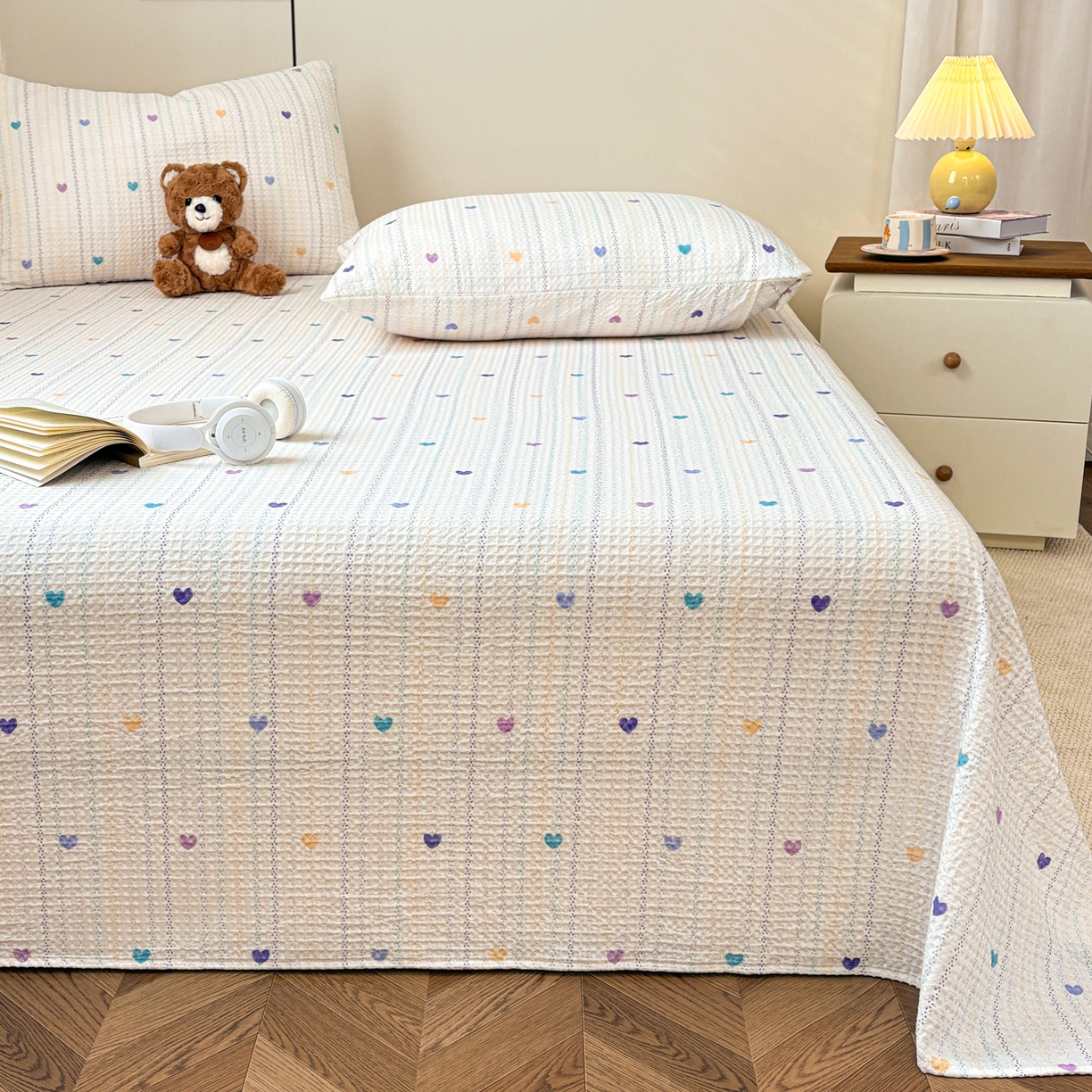 91家纺网 家纺一手货源 找家纺 居眠 2026新款全棉印花华夫格床单 伊柠