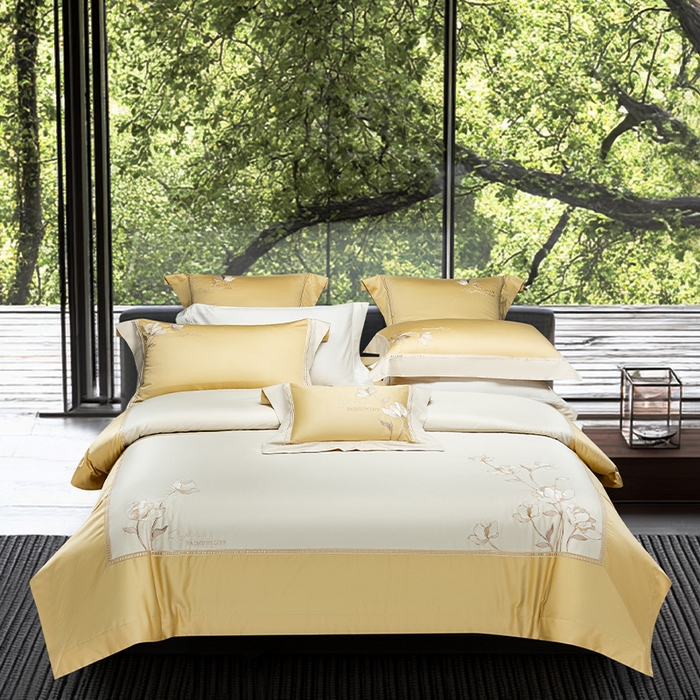 诗黛尔家纺 2026春夏新款长绒棉刺绣四件套 叶澜居系列 叶澜居-香蕉黄