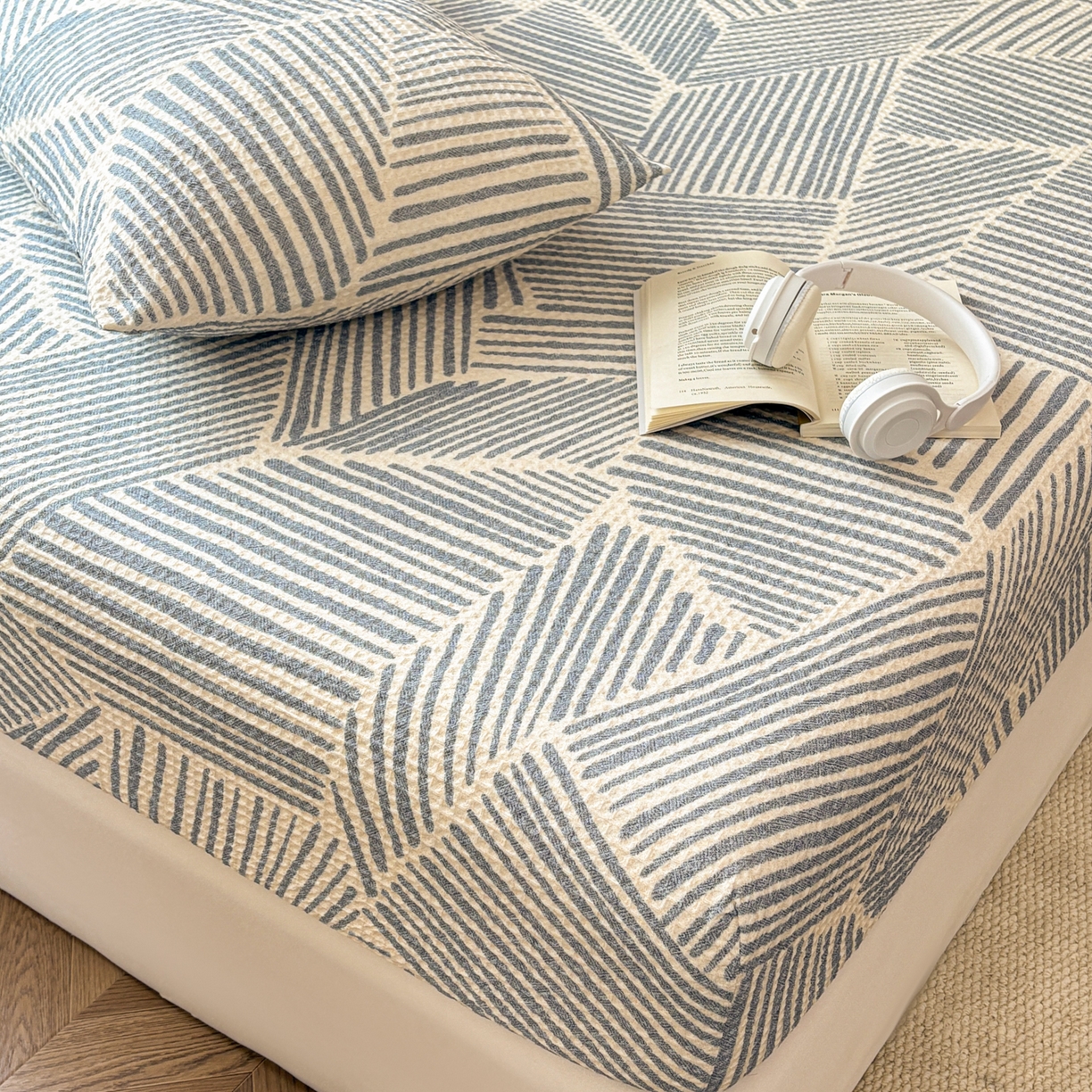 91家纺网 家纺一手货源 找家纺 居眠 2026新款全棉印花华夫格床笠 简森兰