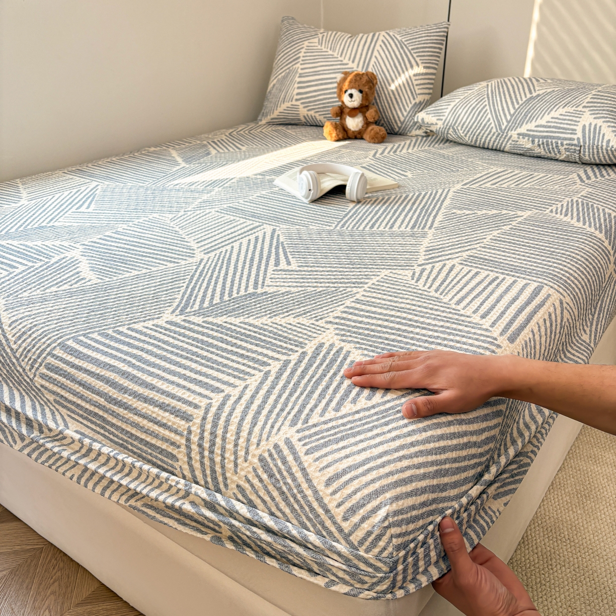 91家纺网 家纺一手货源 找家纺 （总）居眠 2026新款全棉印花华夫格床笠