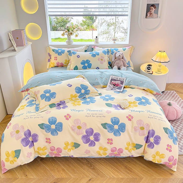 宇彬家纺 2026新款13070A类全棉纯棉印花床单床款四件套和单被套-一字绣工艺款系列 一字绣 花屿芷