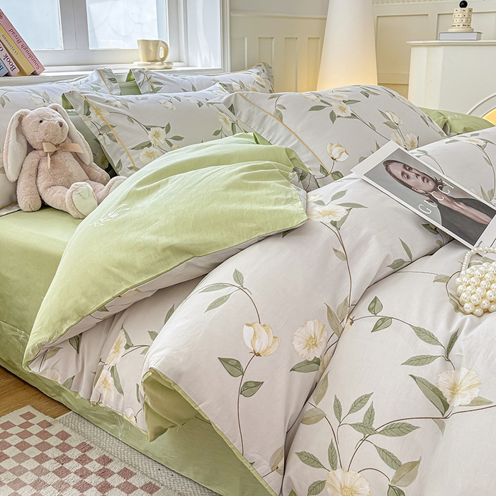 91家纺网 家纺一手货源 找家纺 宇彬家纺 2026新款13070A类全棉纯棉印花床单床款四件套和单被套-一字绣工艺款系列 一字绣 白藤