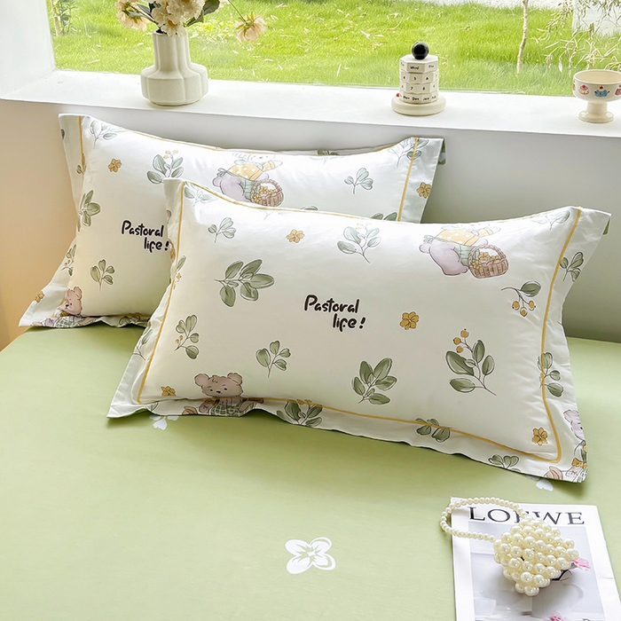 91家纺网 家纺一手货源 找家纺 宇彬家纺 2026新款13070A类全棉纯棉印花床单床款四件套和单被套-一字绣工艺款系列 一字绣 米粒熊