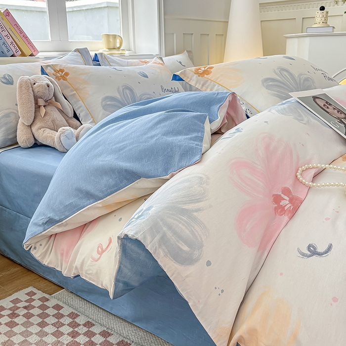 91家纺网 家纺一手货源 找家纺 宇彬家纺 2026新款13070A类全棉纯棉印花床单床款四件套和单被套-一字绣工艺款系列 一字绣 慕夏