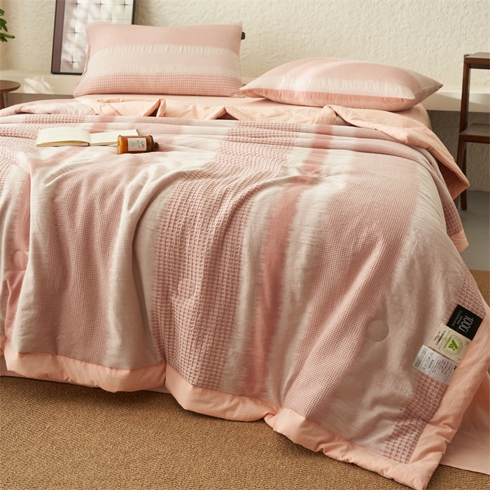 91家纺网 家纺一手货源 找家纺 恬思语家纺 2026春夏新款A类全棉色织大提花棉花夏凉被空调被夏被 洛川-粉