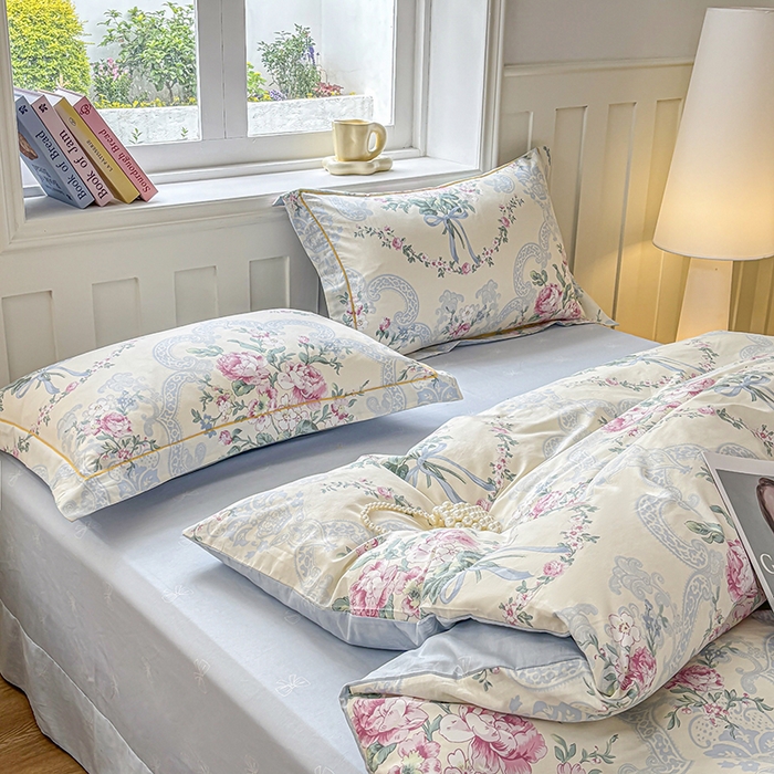 91家纺网 家纺一手货源 找家纺 宇彬家纺 2026新款13070A类全棉纯棉印花床单床款四件套和单被套-一字绣工艺款系列 一字绣 琉璃如梦