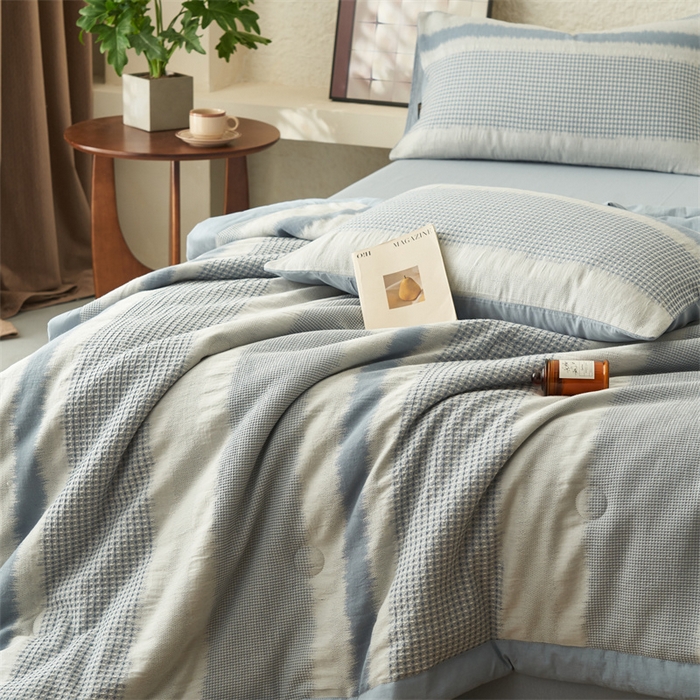 91家纺网 家纺一手货源 找家纺 恬思语家纺 2026春夏新款A类全棉色织大提花棉花夏凉被空调被夏被 洛川-蓝