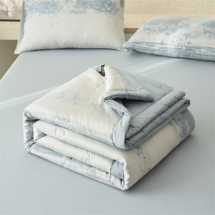 91家纺网 家纺一手货源 找家纺 恬思语家纺 2026春夏新款A类全棉色织大提花棉花夏凉被空调被夏被 墨凡-蓝