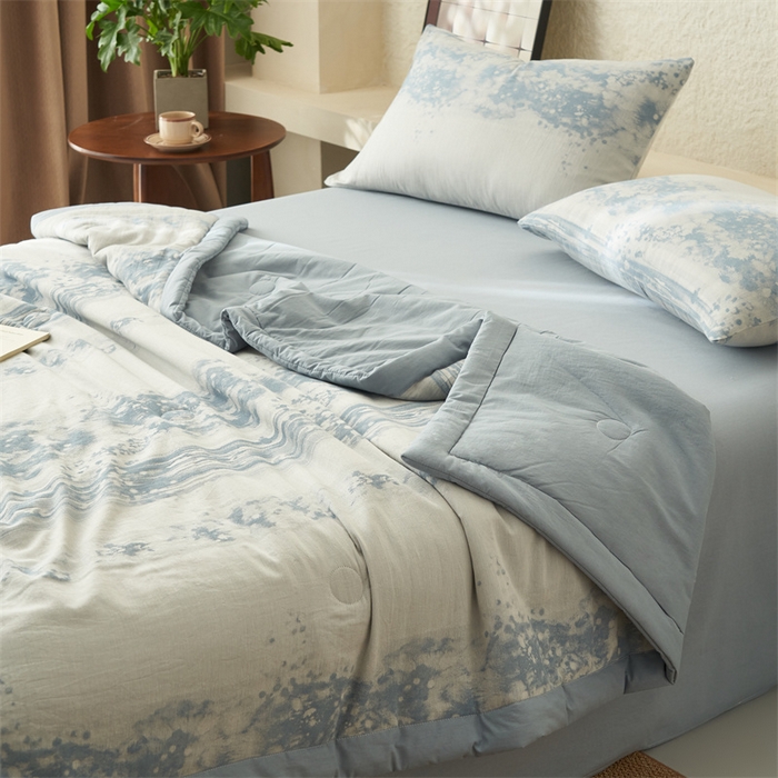 91家纺网 家纺一手货源 找家纺 恬思语家纺 2026春夏新款A类全棉色织大提花棉花夏凉被空调被夏被 墨凡-蓝