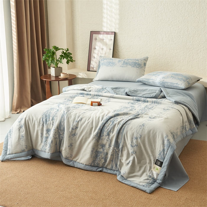 91家纺网 家纺一手货源 找家纺 恬思语家纺 2026春夏新款A类全棉色织大提花棉花夏凉被空调被夏被 墨凡-蓝