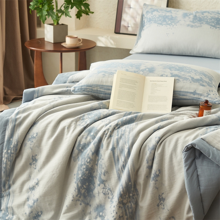 91家纺网 家纺一手货源 找家纺 恬思语家纺 2026春夏新款A类全棉色织大提花棉花夏凉被空调被夏被 墨凡-蓝