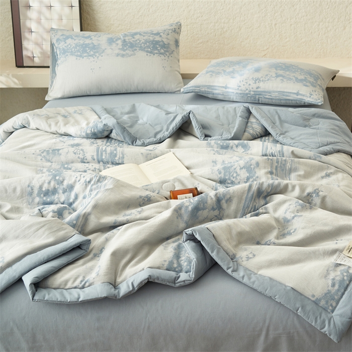 91家纺网 家纺一手货源 找家纺 恬思语家纺 2026春夏新款A类全棉色织大提花棉花夏凉被空调被夏被 墨凡-蓝