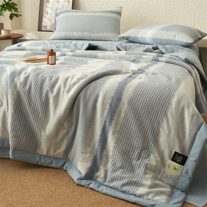 91家纺网 家纺一手货源 找家纺 恬思语家纺 2026春夏新款A类全棉色织大提花棉花夏凉被空调被夏被 洛川-蓝