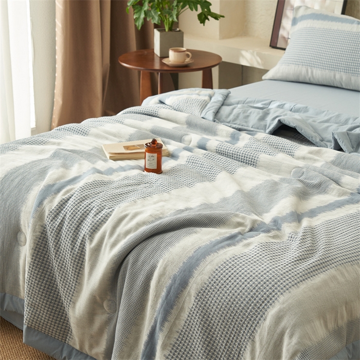 91家纺网 家纺一手货源 找家纺 恬思语家纺 2026春夏新款A类全棉色织大提花棉花夏凉被空调被夏被 洛川-蓝