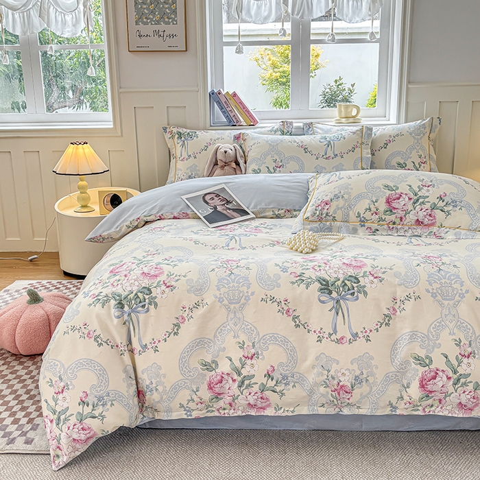 91家纺网 家纺一手货源 找家纺 宇彬家纺 2026新款13070A类全棉纯棉印花床单床款四件套和单被套-一字绣工艺款系列 一字绣 琉璃如梦