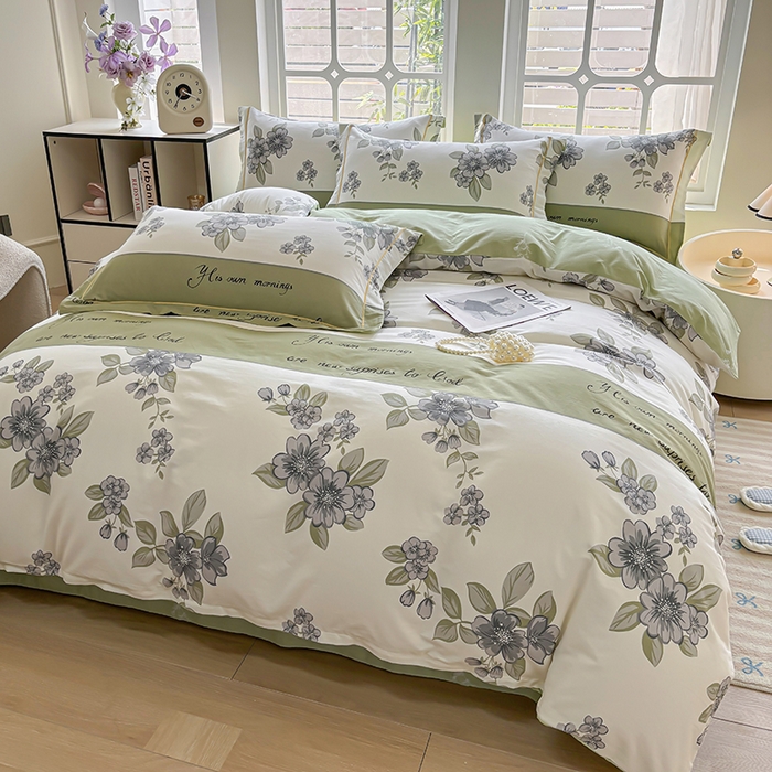 91家纺网 家纺一手货源 找家纺 宇彬家纺 2026新款13070A类全棉纯棉印花床单床款四件套和单被套-一字绣工艺款系列 一字绣 暗香