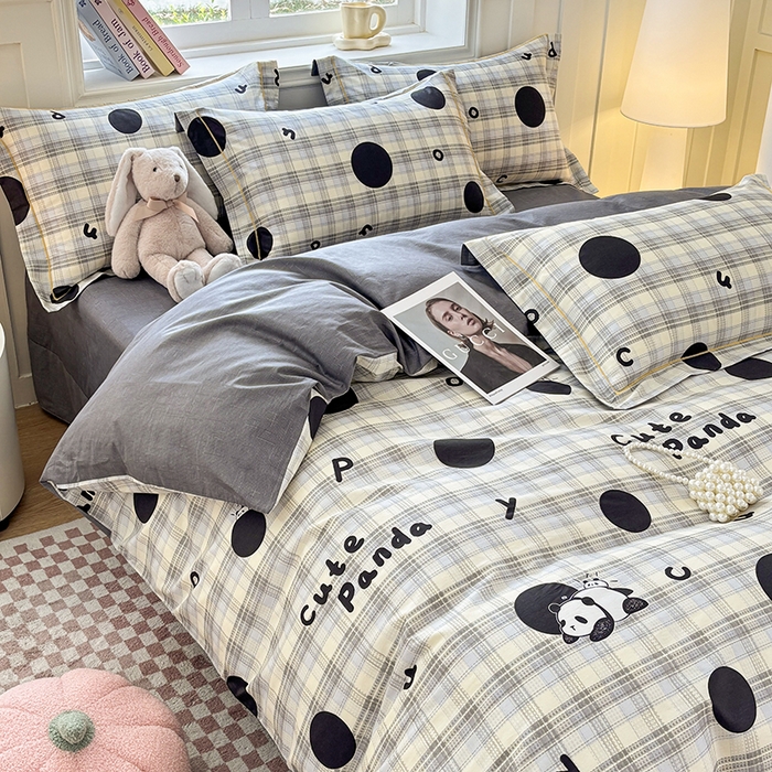 91家纺网 家纺一手货源 找家纺 宇彬家纺 2026新款13070A类全棉纯棉印花床单床款四件套和单被套-一字绣工艺款系列 一字绣 琉璃熊猫